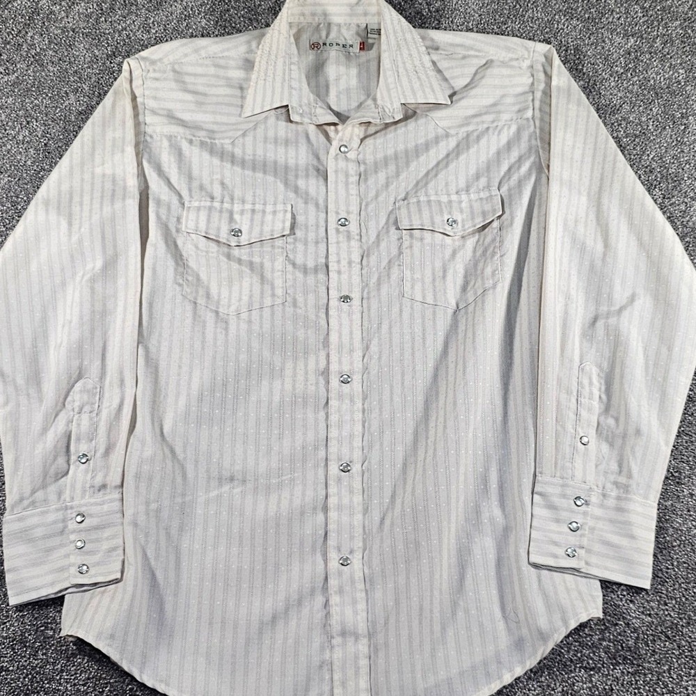 Vtg Roper Western Shirt Mens L Striped pointed western yokes PearlSnap Cowboy